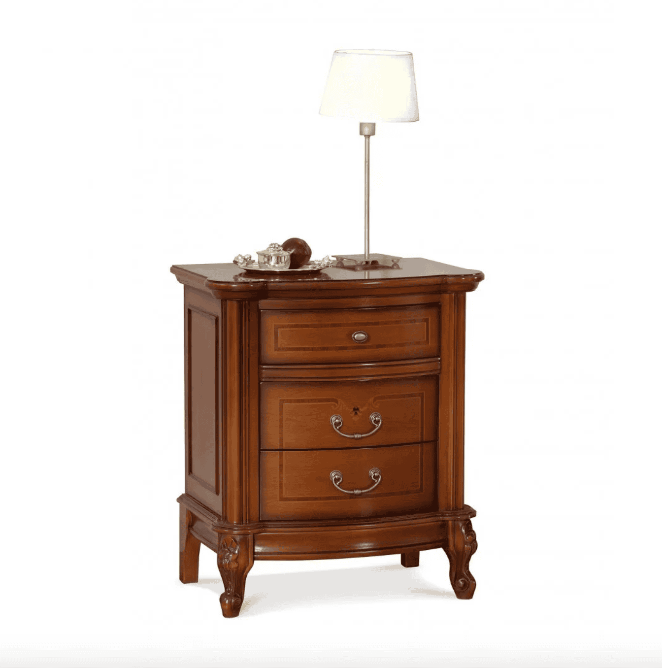 Noptieră lemn masiv, maro_alb, 3 sertare, Firenze